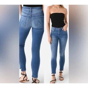 MOTHER Stunner Zip Two Step Fray Jean Sz 28 NWT In Girl Crush Med Wash Blue